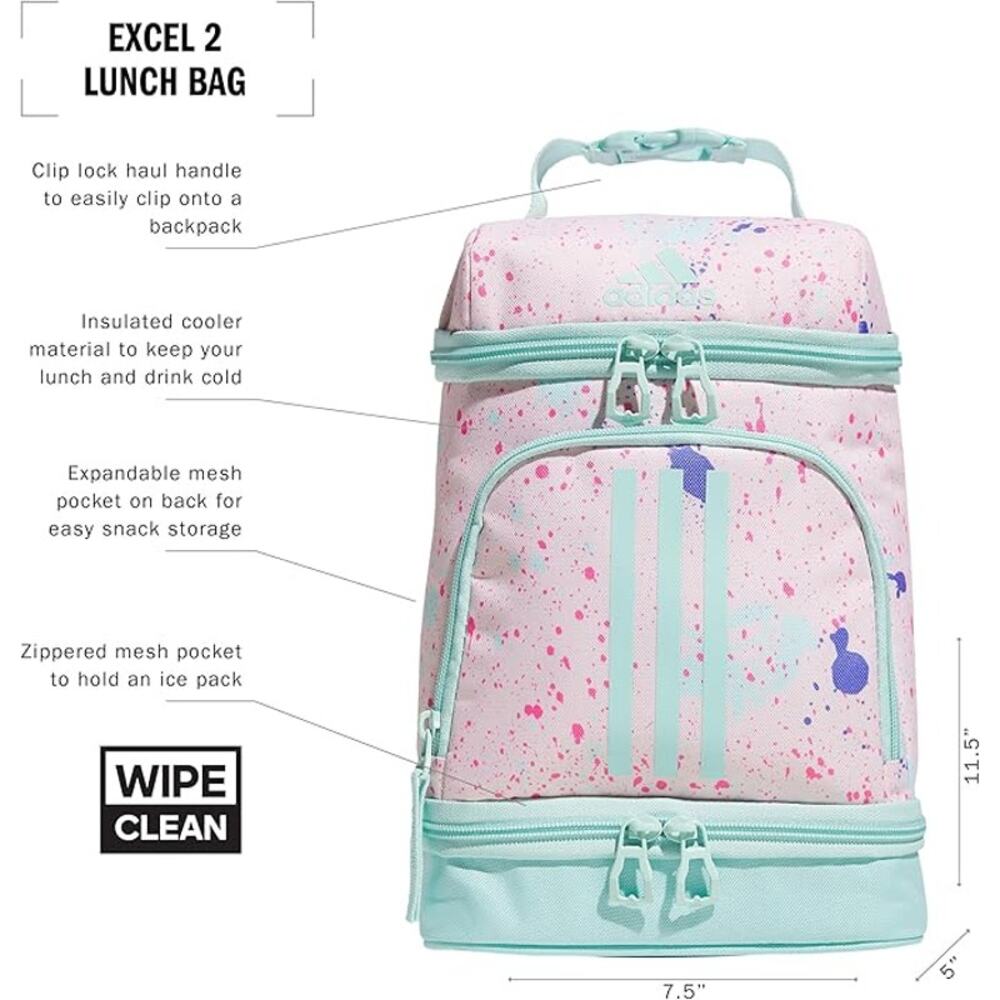 Adidas Excel 2 Insulated Lunch Bag, Splatter Sandy Pink/Semi Flash Aqua Blue - Picture 3 of 4